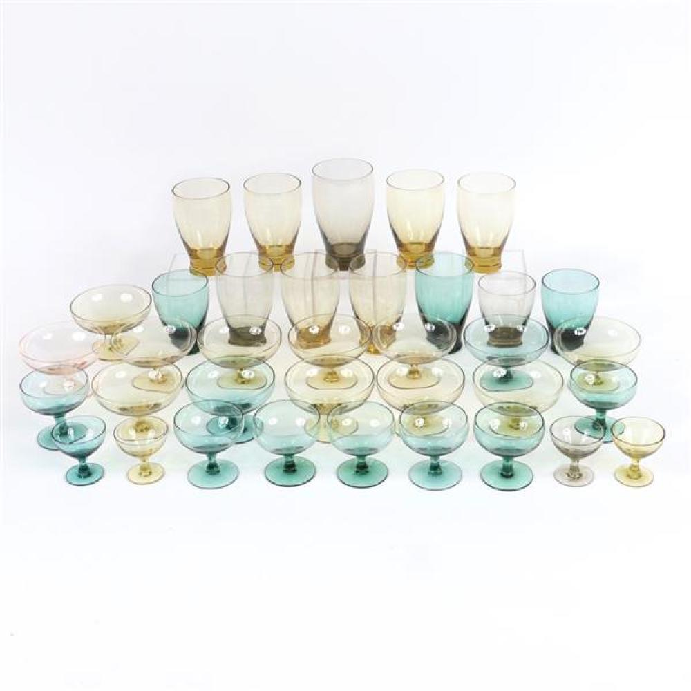 Appraisal: RUSSEL WRIGHT PIECE MORGANTOWN AMERICAN MODERN MULTICOLOR STEMWARE COLLECTION TUMBLERS