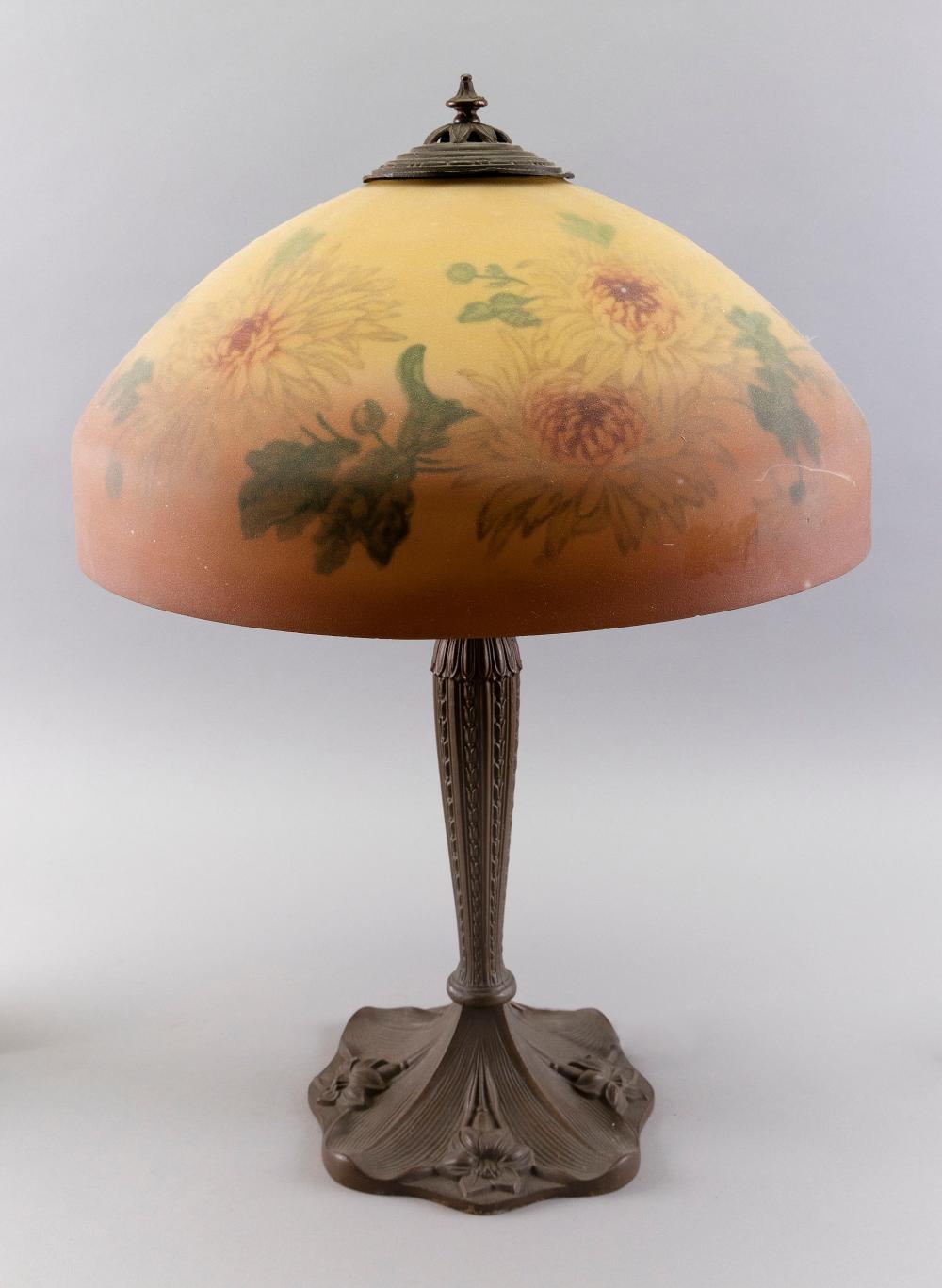 Appraisal: TABLE LAMP WITH REVERSE-PAINTED SHADE EARLY TO MID- TH CENTURY