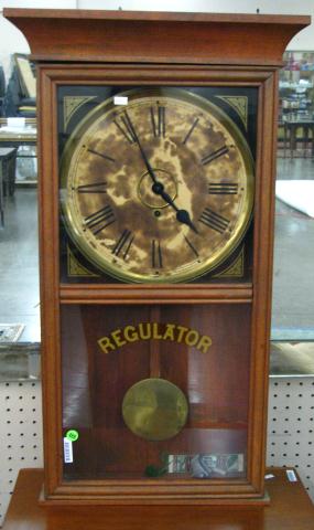 Appraisal: Antique wall-hanging Regulator clock full-view glass door face of clock