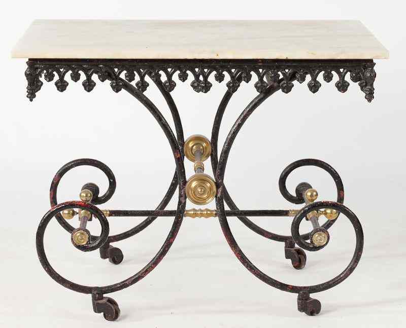 Appraisal: French Pastry Table th century substantial rectangular marble top over