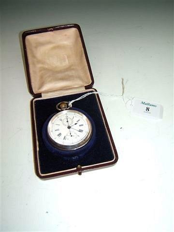 Appraisal: A silver cased pocket watch chronograph with central stopwatch seconds