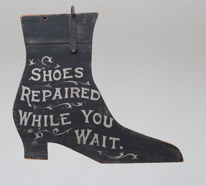 Appraisal: PAINTED WOOD SHOP SIGN SHOES REPAIRED WHILE YOU WAIT In