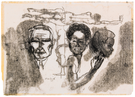 Appraisal: HUGHIE LEE-SMITH - Untitled Face and Figure Study Monotype x