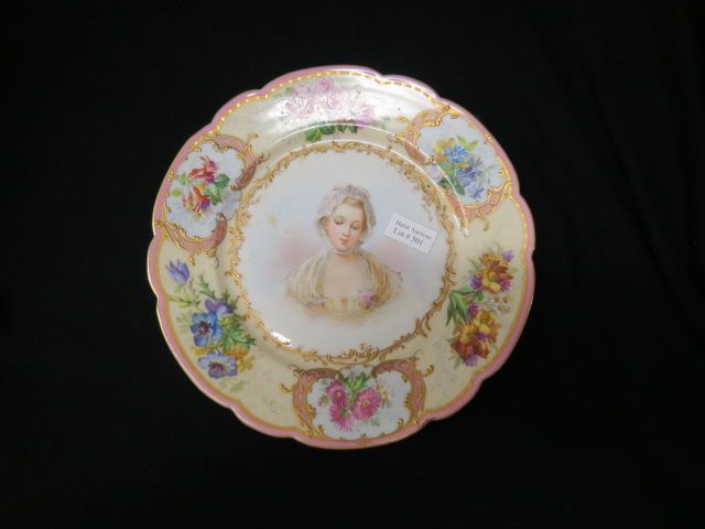 Appraisal: Sevres Porcelain Portrait Plate handpainted young lady floral border pink