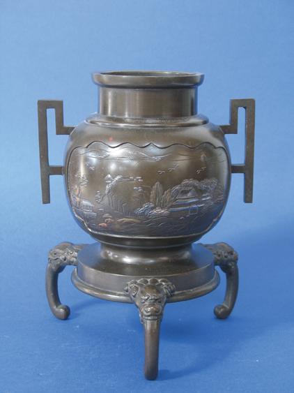 Appraisal: A JAPANESE BRONZE VASE the globular body with two cartouche-shaped