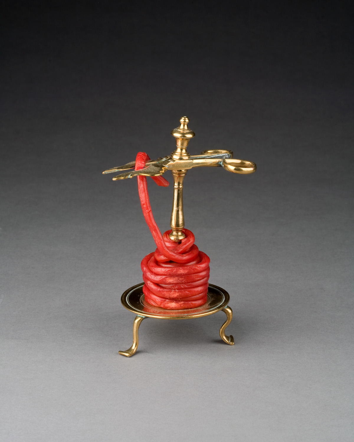 Appraisal: ENGLISH BELL METAL WAX JACK WITH CANDLE SHEARS EIGHTEENTH CENTURY