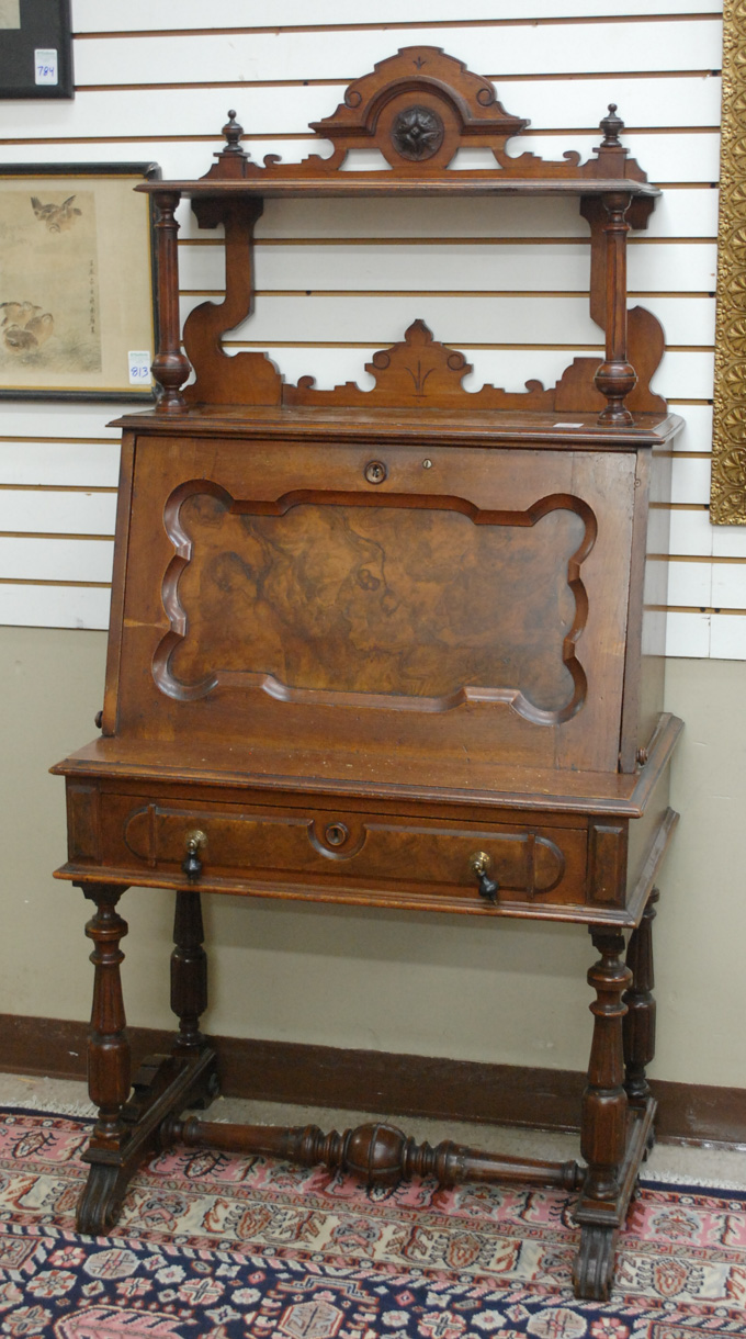 Appraisal: VICTORIAN WALNUT DROP-FRONT WRITING DESK ON STAND Renaissance Revival design