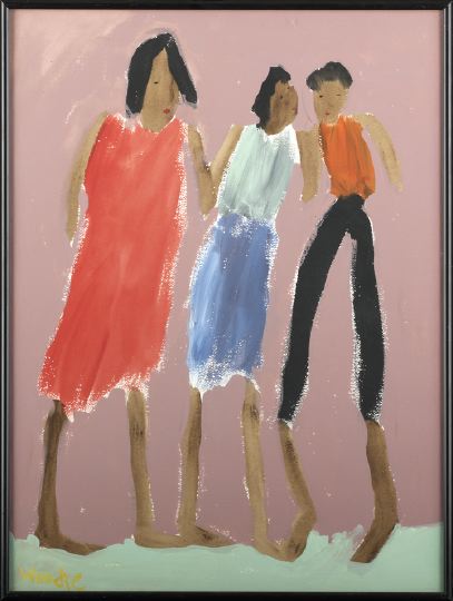 Appraisal: Woodie Long American Alabama - Three Girls oil on paper