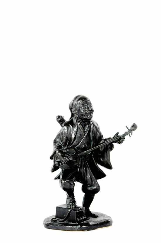 Appraisal: Japanese bronze okimono Meiji period early th century STREET MUSICIAN