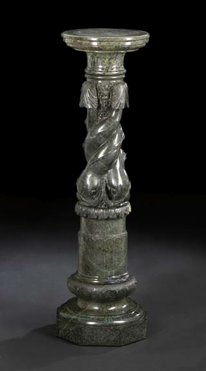 Appraisal: Continental Carved Verde Antico Marble Pedestal in the Renaissance taste