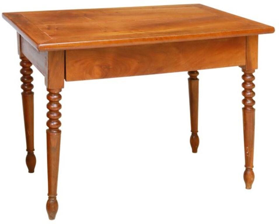 Appraisal: French Provincial walnut writing table th c rectangular top over