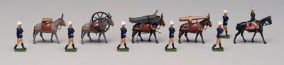 Appraisal: Britains artillery set one mounted officer four mules carrying disassembled