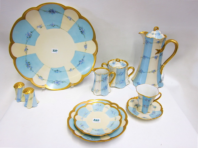 Appraisal: HAVILAND FRANCE HAND PAINTED LUNCHEON SET consisting of tea pot