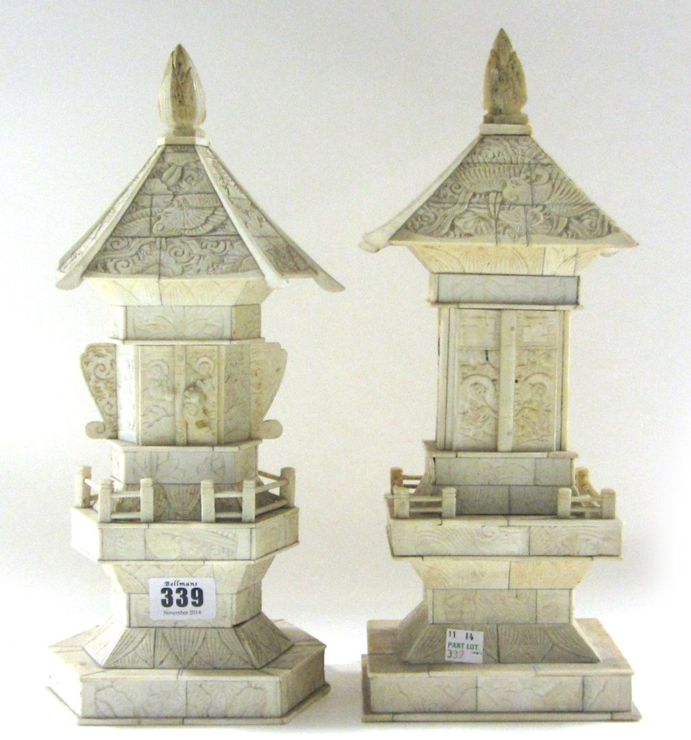 Appraisal: Two Japanese bone zushi shrines Meiji period each with a