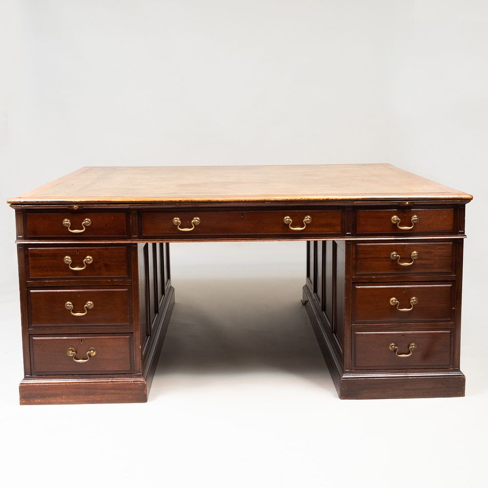 Appraisal: George III Style Mahogany Partners Desk Inset with leather top