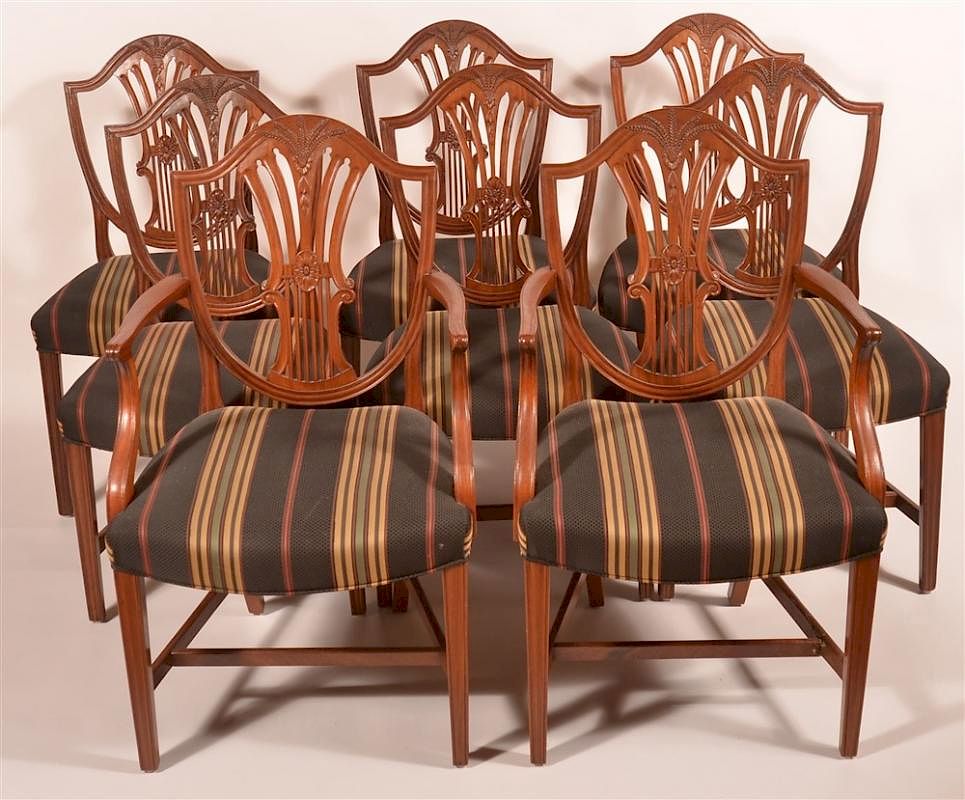 Appraisal: Eight Mahogany Hepplewhite Sheild Back Chairs Eight Mahogany HepplewhiteSheild Back