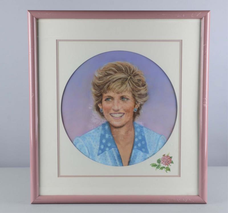 Appraisal: Irving Boker Princess Diana Pastel Portrait In matching pink frame