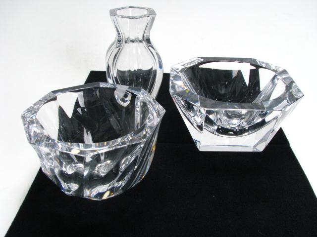 Appraisal: Three Pieces Signed Orrefors Crystal including a '' octagonal bowl