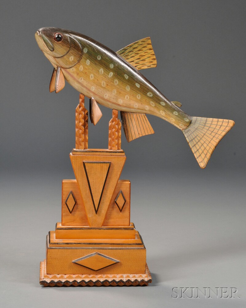 Appraisal: Painted Brook Trout Carving Maine first half th century carved