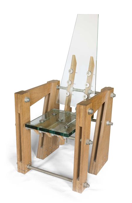 Appraisal: PLYWOOD STEEL AND GLASS THRONE CHAIR BY COLIN MORTIMER CIRCA