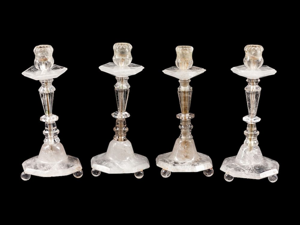 Appraisal: Four Louis XVI Style Rock Crystal Candlesticks Four Louis XVI