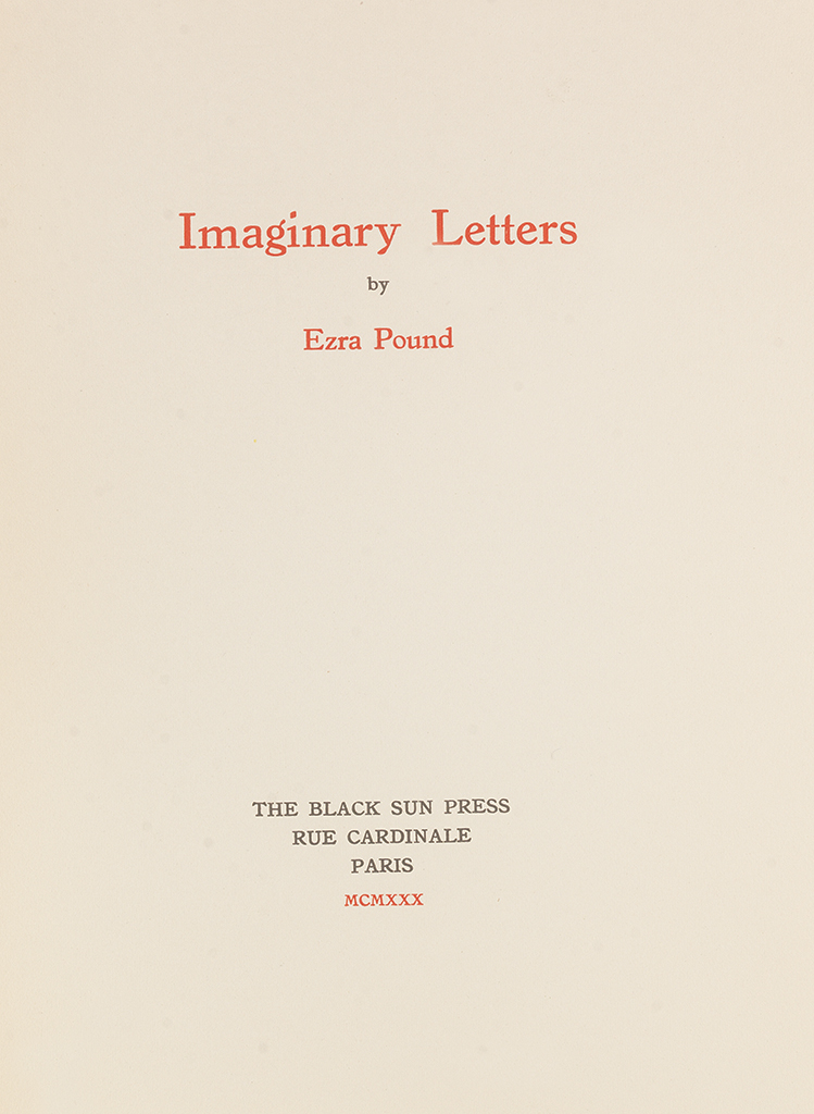 Appraisal: POUND EZRA Imaginary Letters Printed in red and black vo