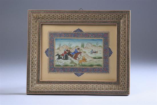 Appraisal: ANONYMOUS Indian th century Hunting Scene Gouache on ivory Framed