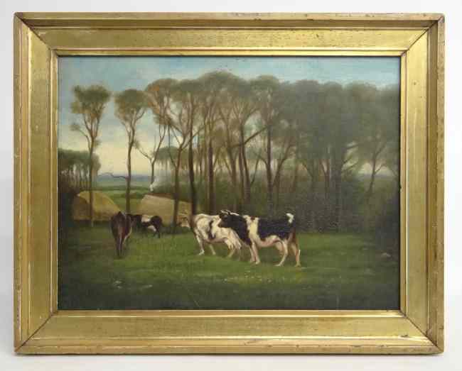 Appraisal: Painting oil on canvas cows signed and dated ''W F