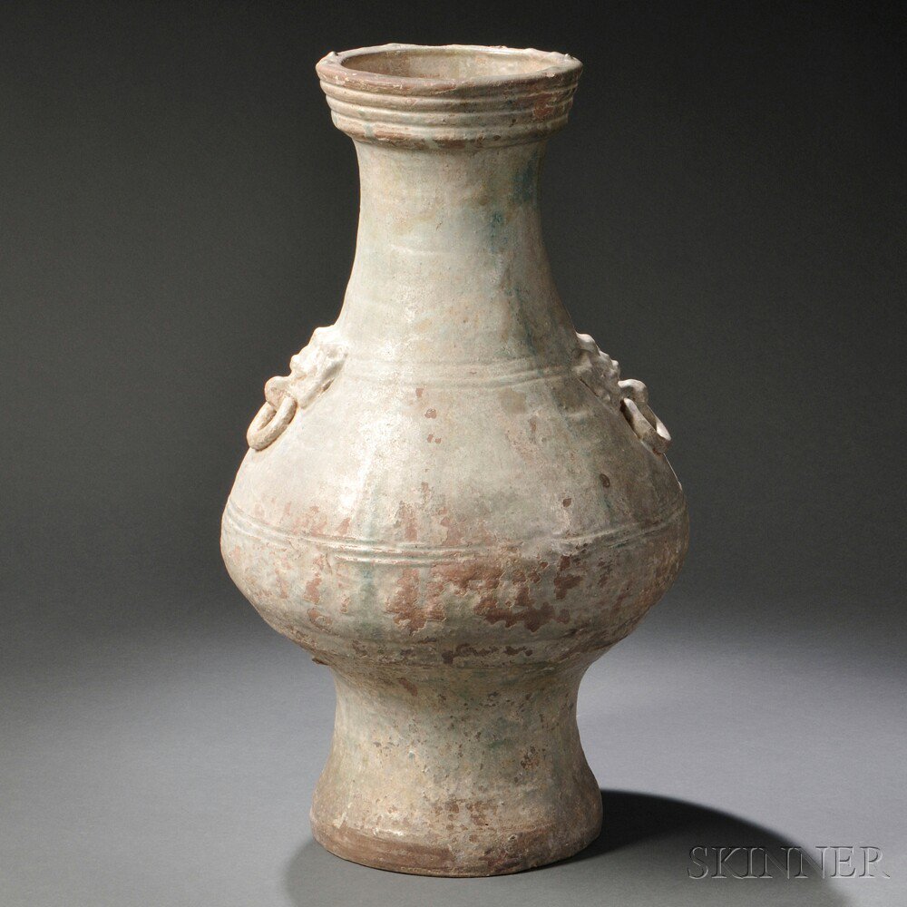 Appraisal: Large Pottery Jar China Han Dynasty hu-shaped with overall pale