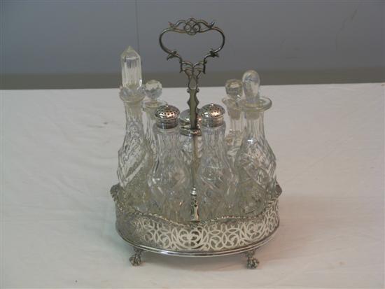 Appraisal: Silver plated cruet set with six bottles h in