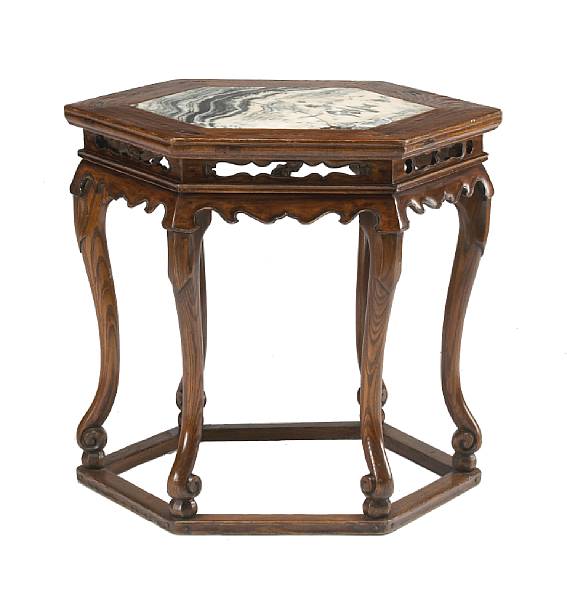 Appraisal: A yumu table with marble top th Century The hexagonal