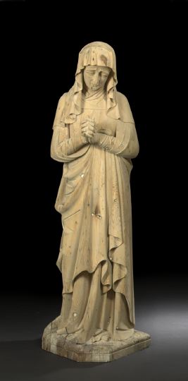 Appraisal: Large Continental Carved Wooden Figure of The Sorrowing Virgin second