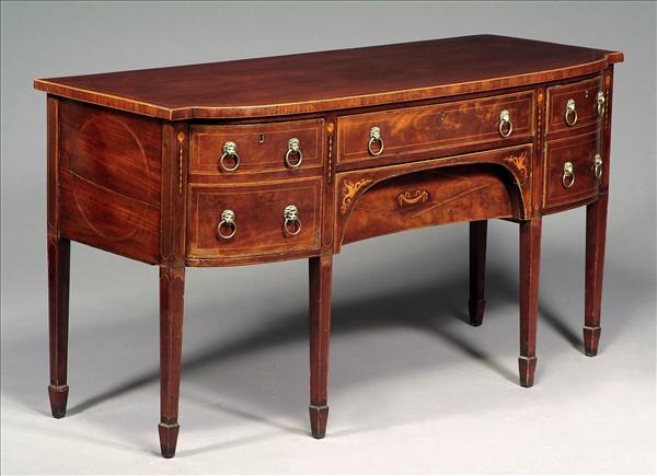 Appraisal: A George III mahogany and marquetry bow front sideboard circa