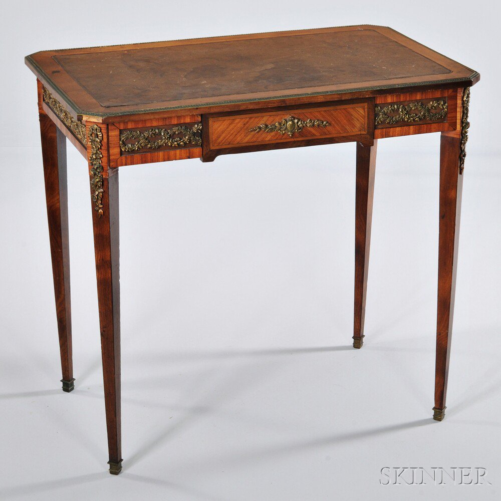 Appraisal: Louis XVI-style Gilt-bronze-mounted Writing Table th century with leather-inset top