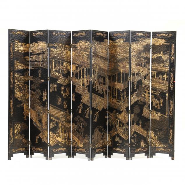 Appraisal: CHINESE CARVED AND GILT EIGHT-PANEL FLOOR SCREEN Mid th century