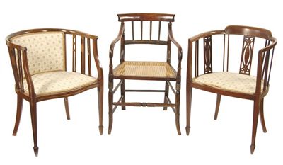 Appraisal: Two similar Edwardian mahogany and line inlaid tub chairs and