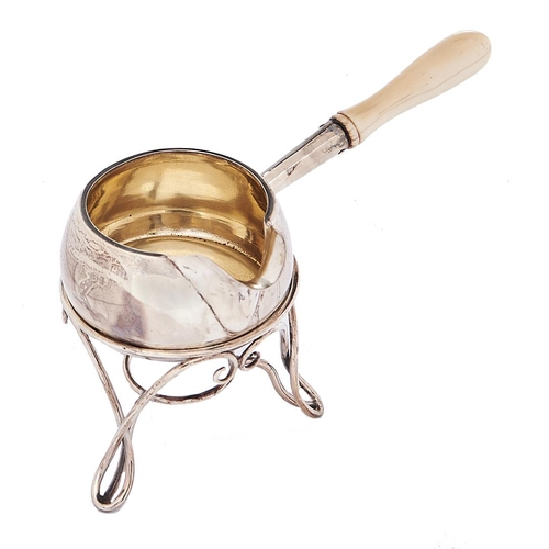 Appraisal: A Victorian silver brandy saucepan with turned ivory handle cm