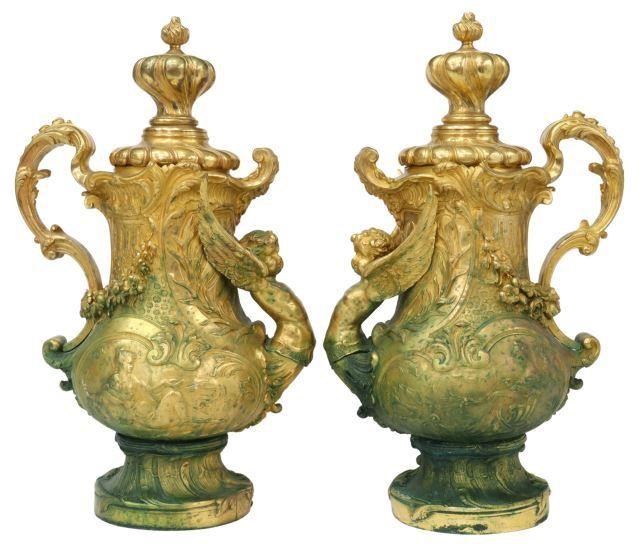 Appraisal: pair French Neoclassical bronze dore lidded garnitures after Henry Dasson