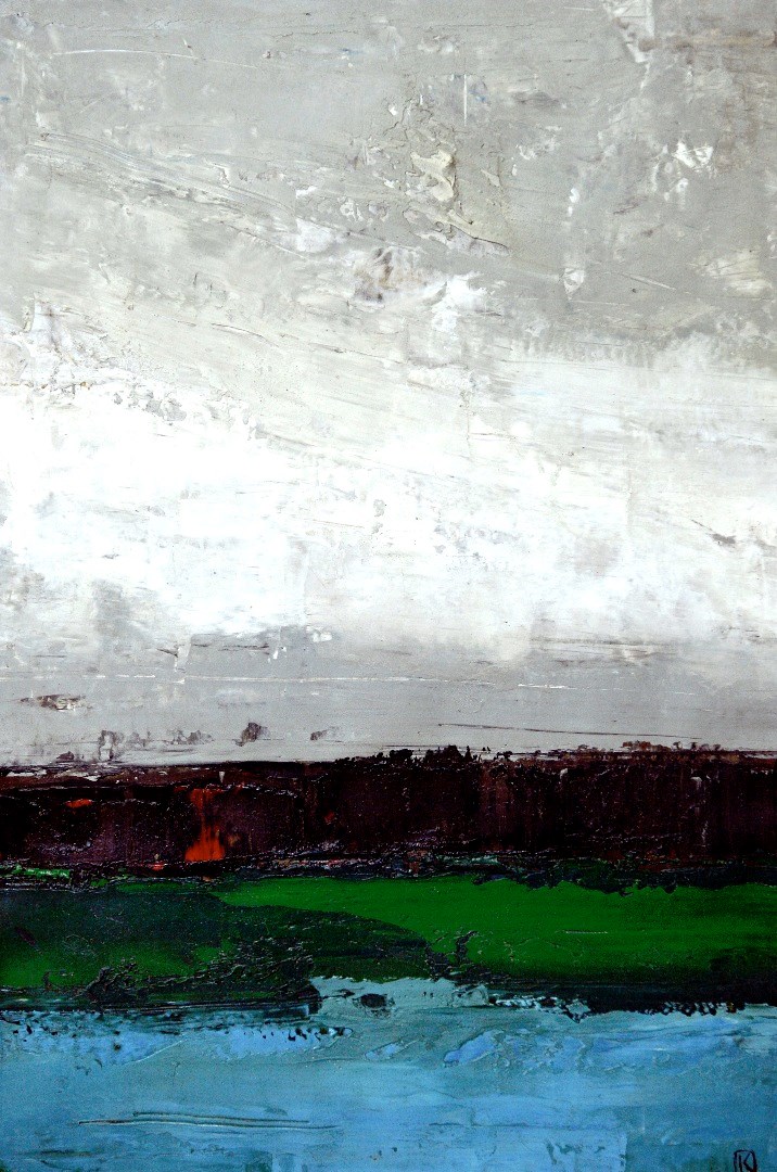 Appraisal: Peter Kinley - Landscape with river oil on paper laid