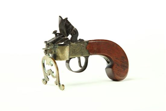 Appraisal: TINDER LIGHTER England early th century Flintlock with mahogany pistol