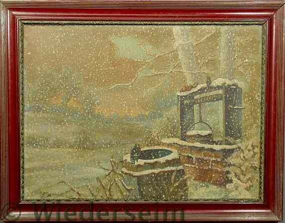 Appraisal: Oil on canvas painting of a snow scene c with