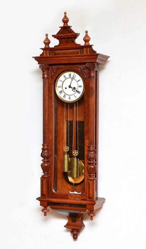 Appraisal: GUSTAVE BECKER VIENNA REGULATOR WALL CLOCK Removable architectural pediment with