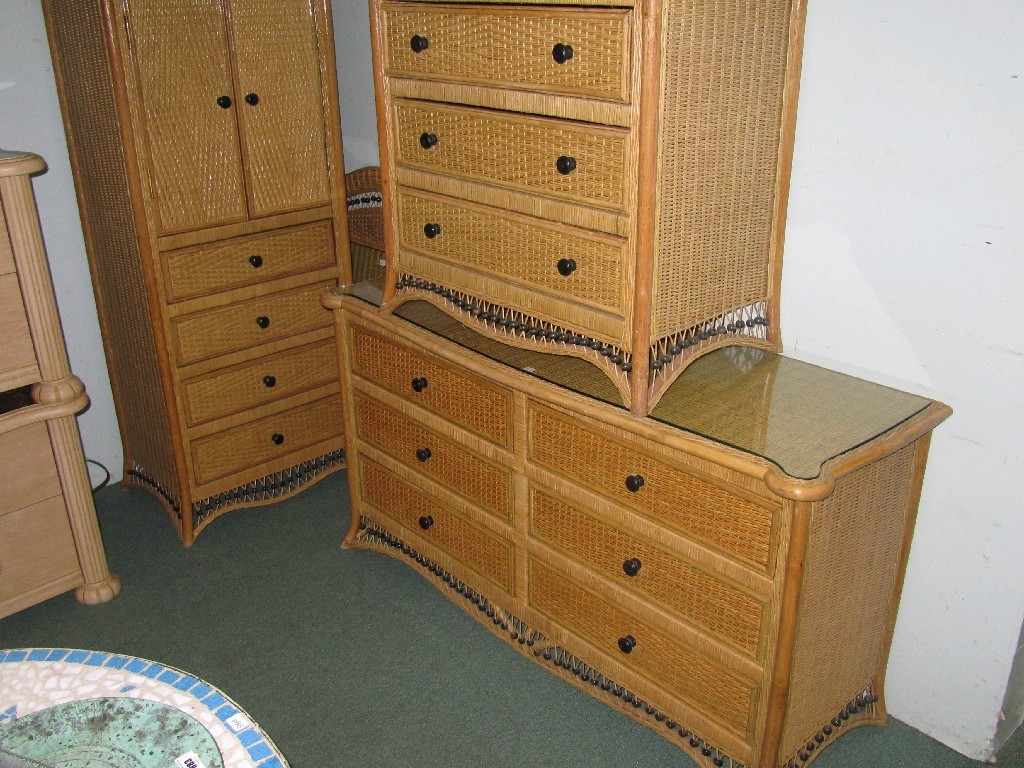 Appraisal: Suite of wicker bedroom furniture comprising linen chest three and