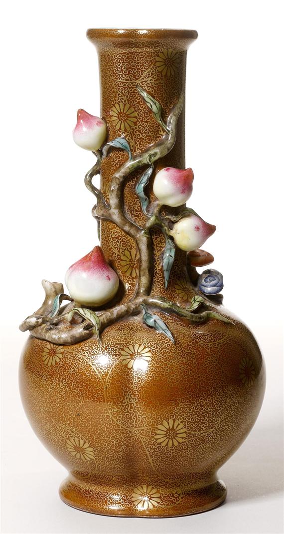 Appraisal: A TEA-DUST GLAZED AND GILT VASE WITH PEACHES AND LINGHZI