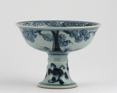 Appraisal: A Chinese Ming style blue and white stem bowl painted