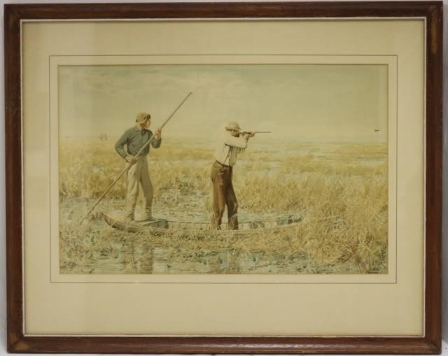 Appraisal: AFTER A B FROST - CHROMOLITHOGRAPH FRAMED DUCK HUNTING SIGNED