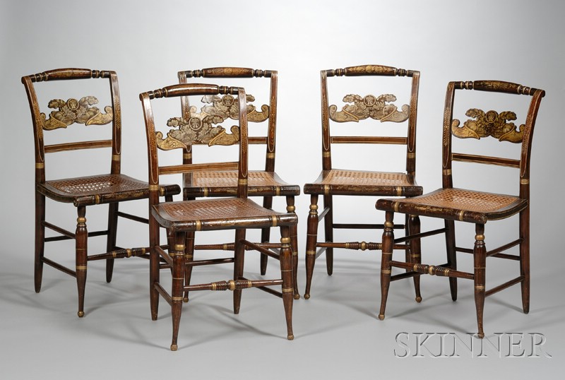 Appraisal: Set of Five Fancy Grained and Stencil Decorated Side Chairs