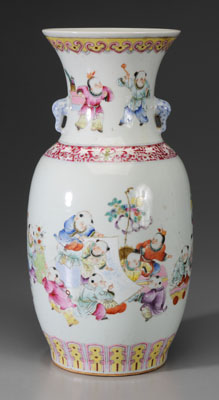 Appraisal: Famille Rose Porcelain Vase Chinese th century elephant head handles