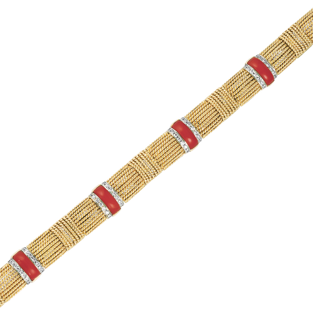 Appraisal: Gold Coral and Diamond Bracelet Roberto Coin kt signed Roberto