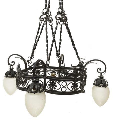 Appraisal: Continental wrought iron five-light chandelier first half th c having